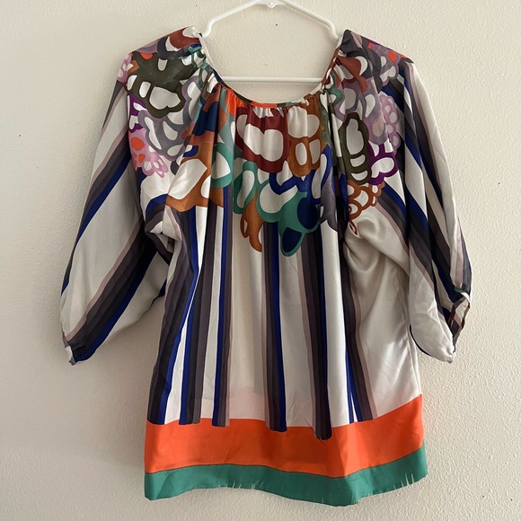 See By Chloé Tops - SEE BY CHLOE Twill Silk Patterned Scoop Neck Tunic Blouse Size 6